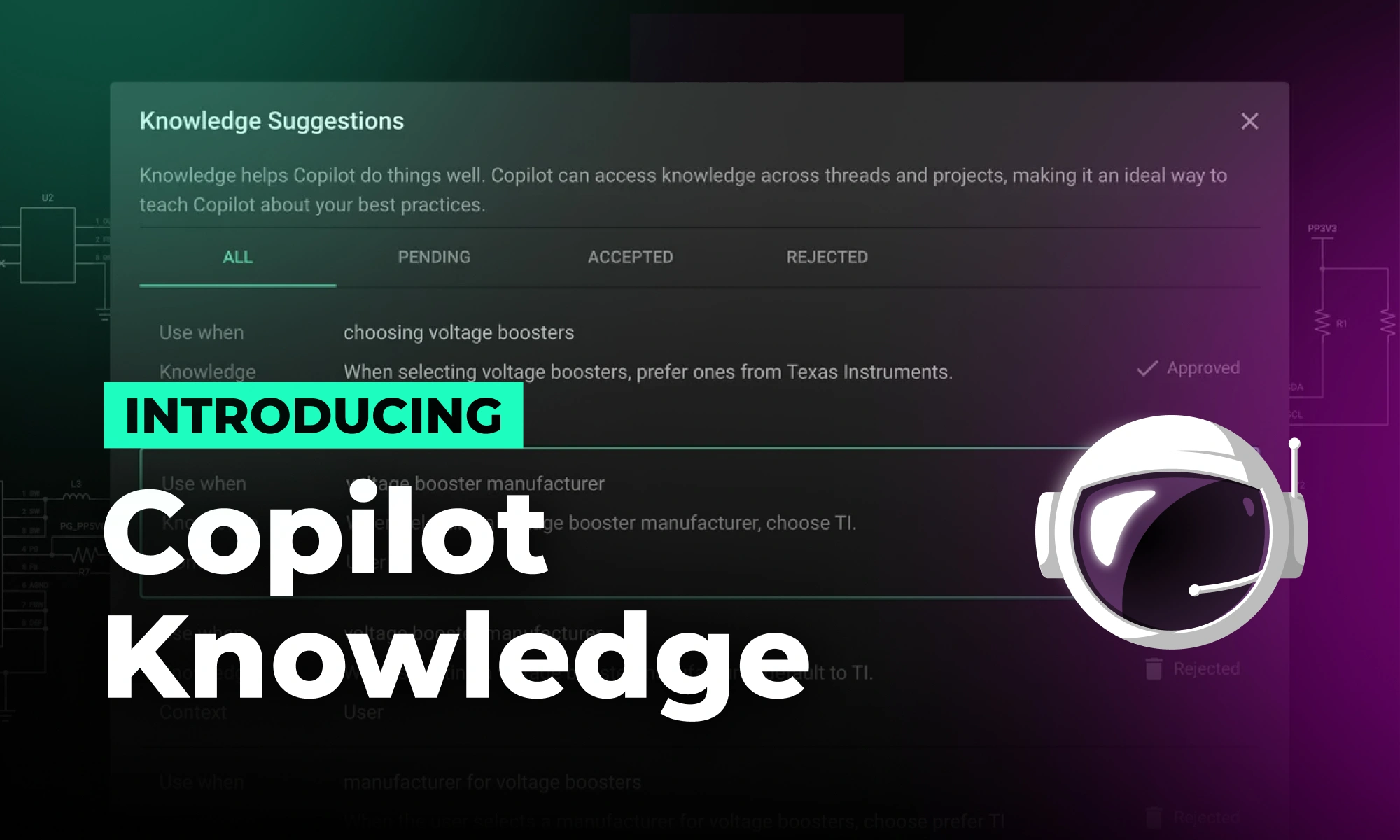 Flux Copilot can learn how you work—your design principles, part selection preferences, schematic, and testing workflows—and remember them automatically