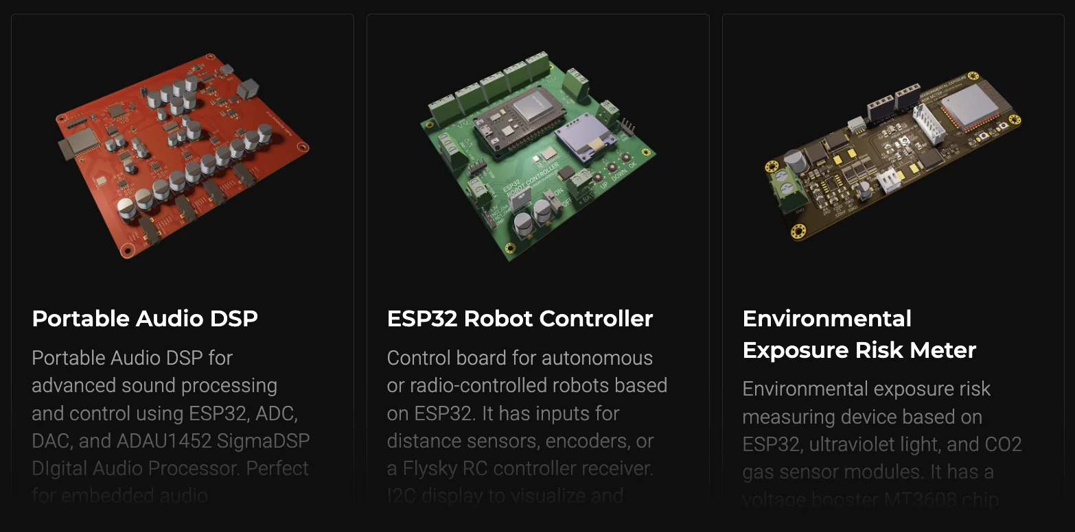 A screenshot of a page where ESP32 projects are featured