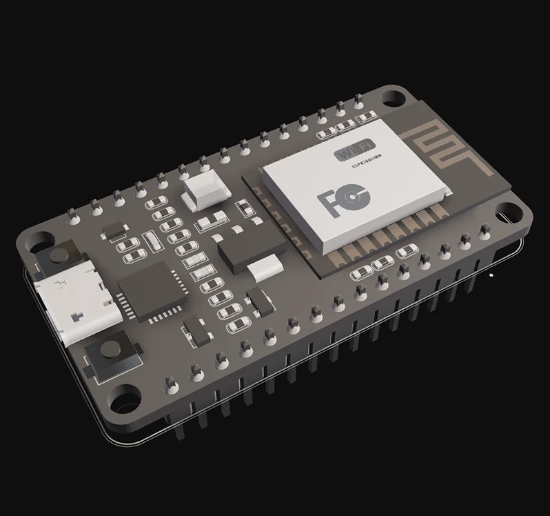 3d view of NodeMCU 12E microcontroller board