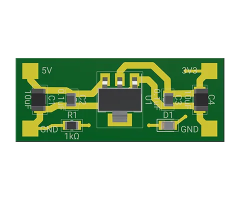 3D PCB view of 3V3 Voltage Regulator with LED indicator