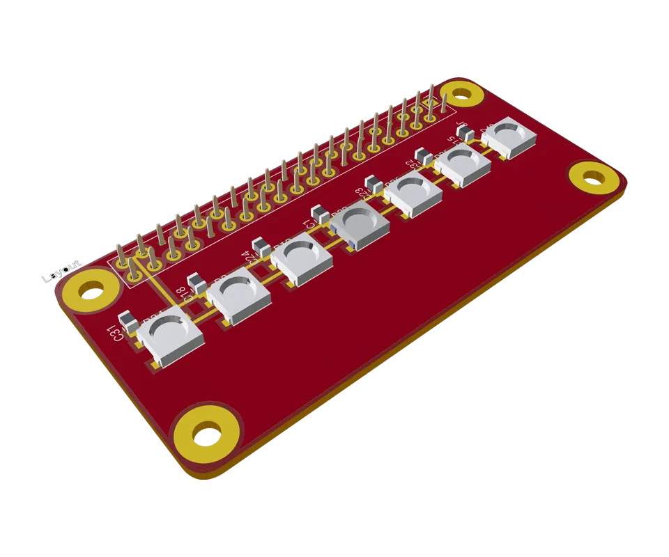 3D PCB view of WS2812 HAT RPI 