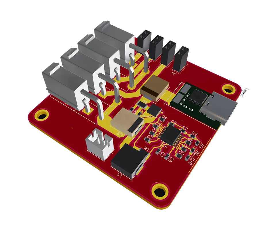 3D PCB view of Air-powered Soft Robots