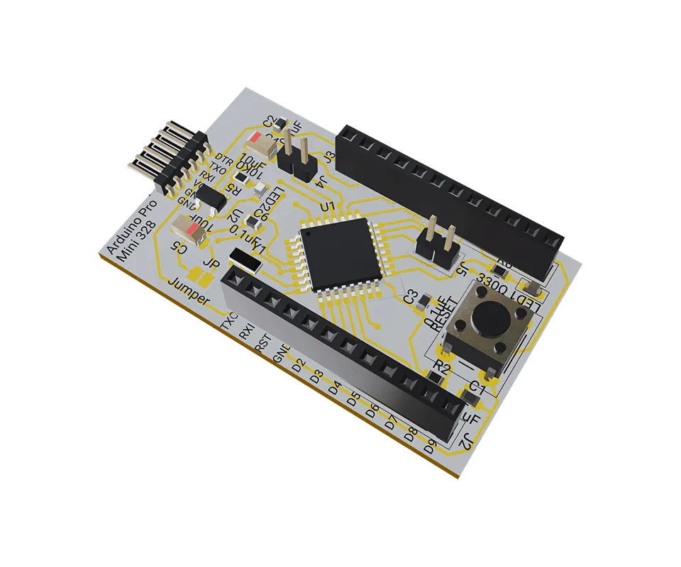 3D PCB view of Arduino Pro Mini 328