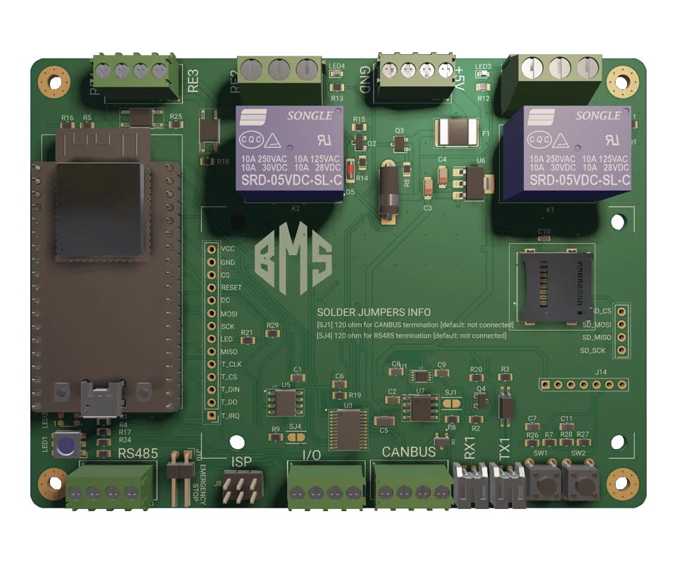 3D PCB view of ESP32 BMS Controller Board