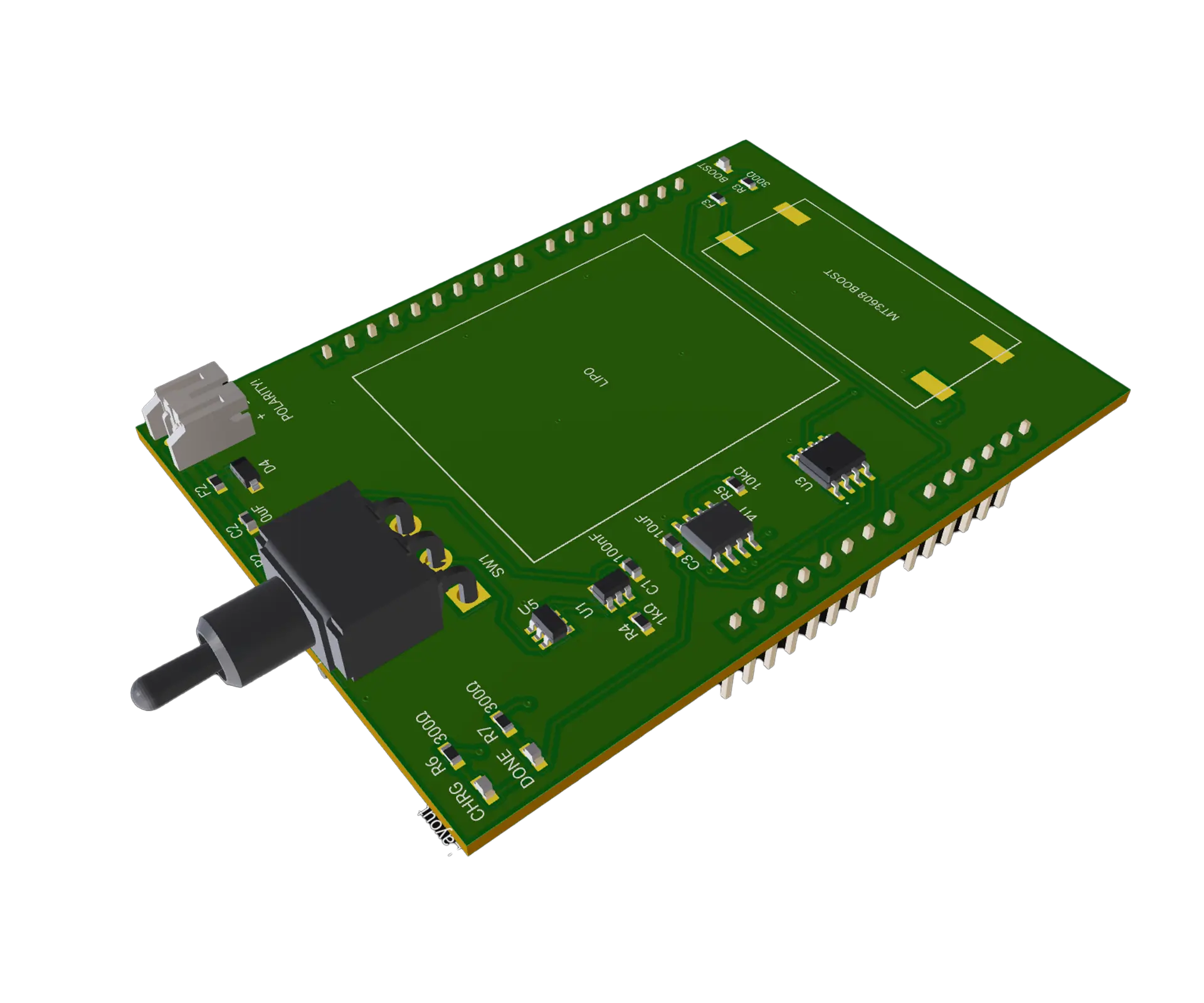 3D PCB view of Lipo Charger Arduino Uno R3