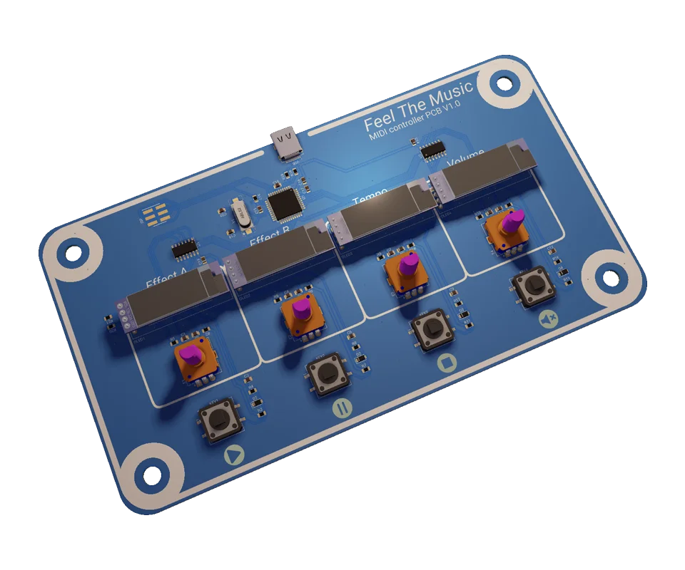 3D PCB view of MIDI Controller