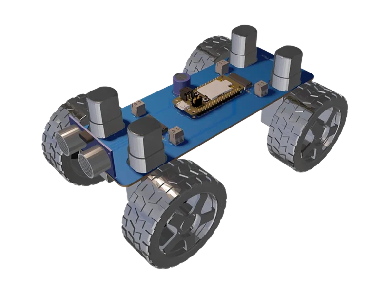 A pcb board of a 4-wheel drone robotics made with Flux.